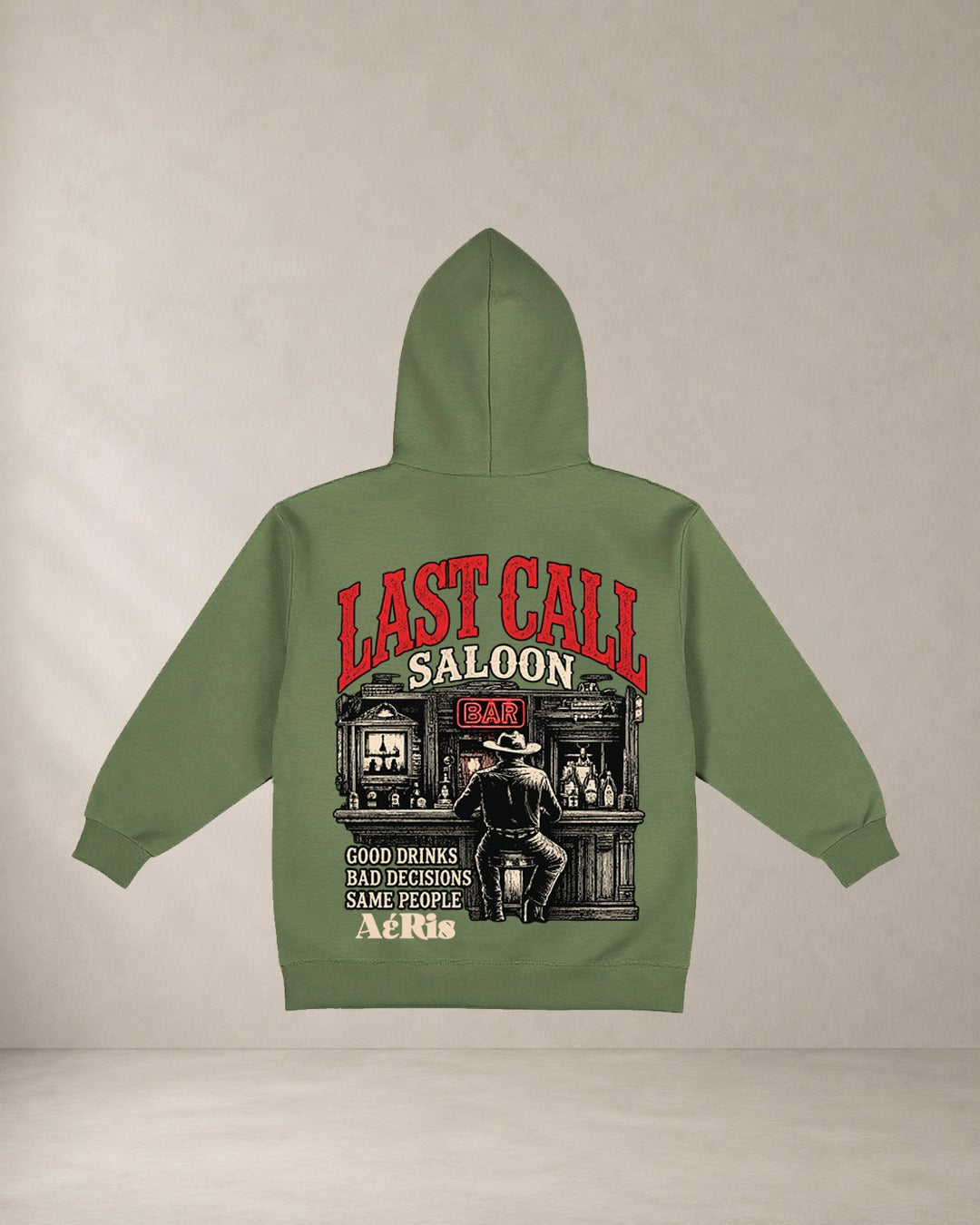 HOODIE SALOON, oversized hoodie AέRis, πίσω όψη σε χακί