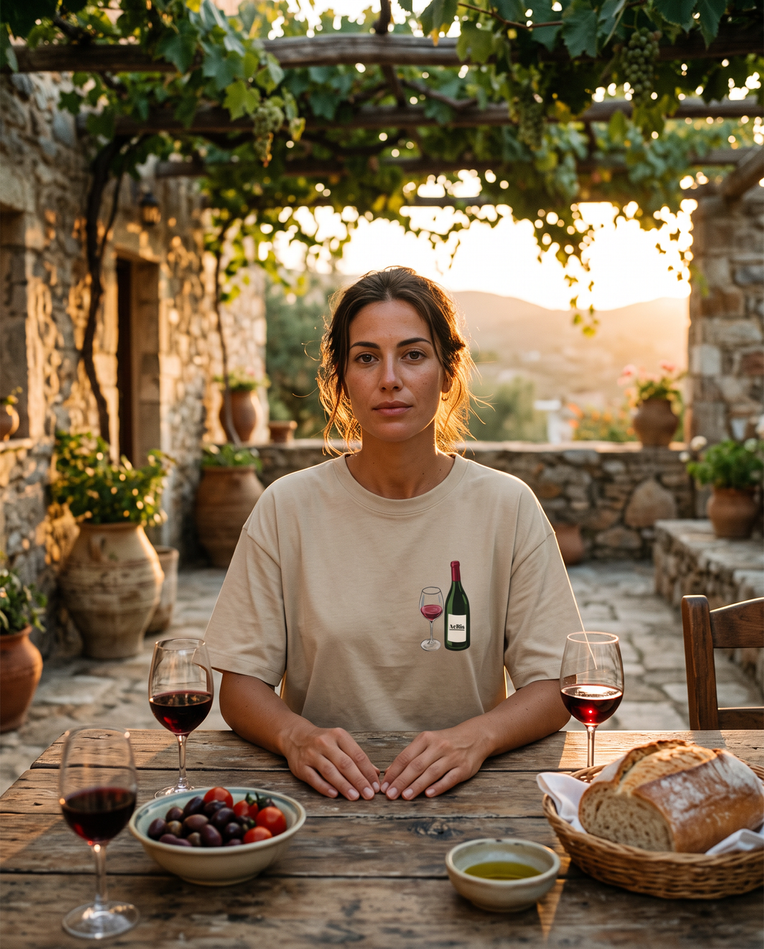 Γυναίκα φορά το oversized AέRis Vino t-shirt