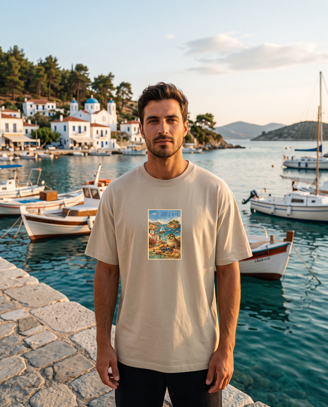 Άντρας φορά το oversized AέRis Sporades t-shirt