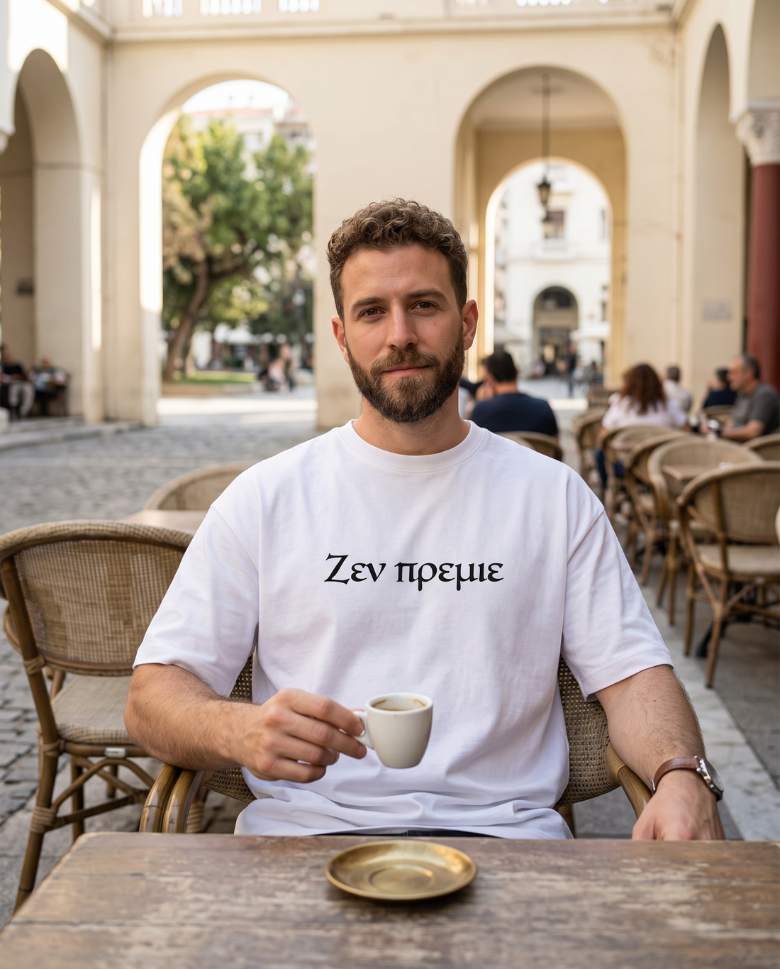 Άντρας φορά το oversized AέRis Ζεν Πρεμιέ t-shirt