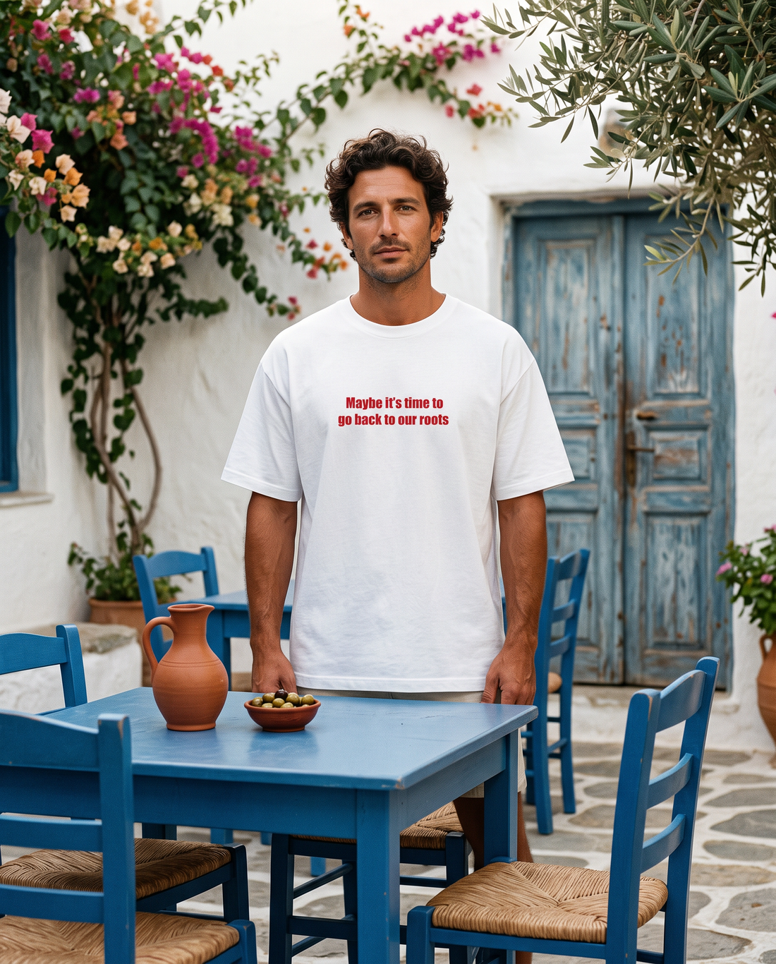 Άντρας φορά το oversized AέRis Taverna t-shirt