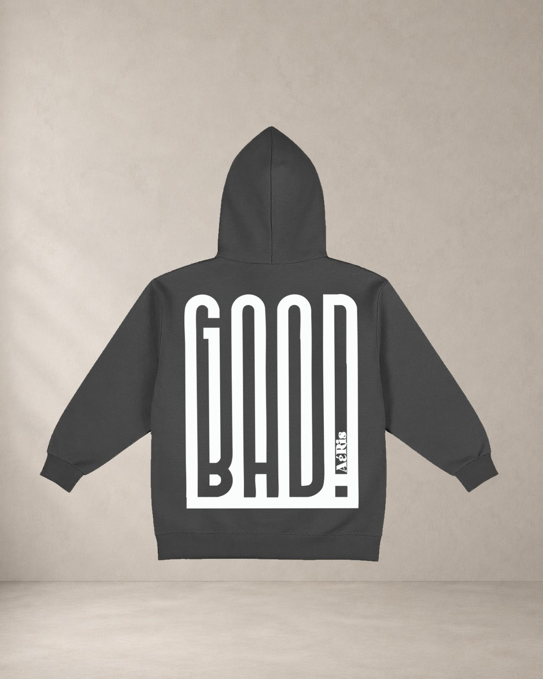 HOODIE GOOD BAD, oversized hoodie AέRis, πίσω όψη σε ανθρακί