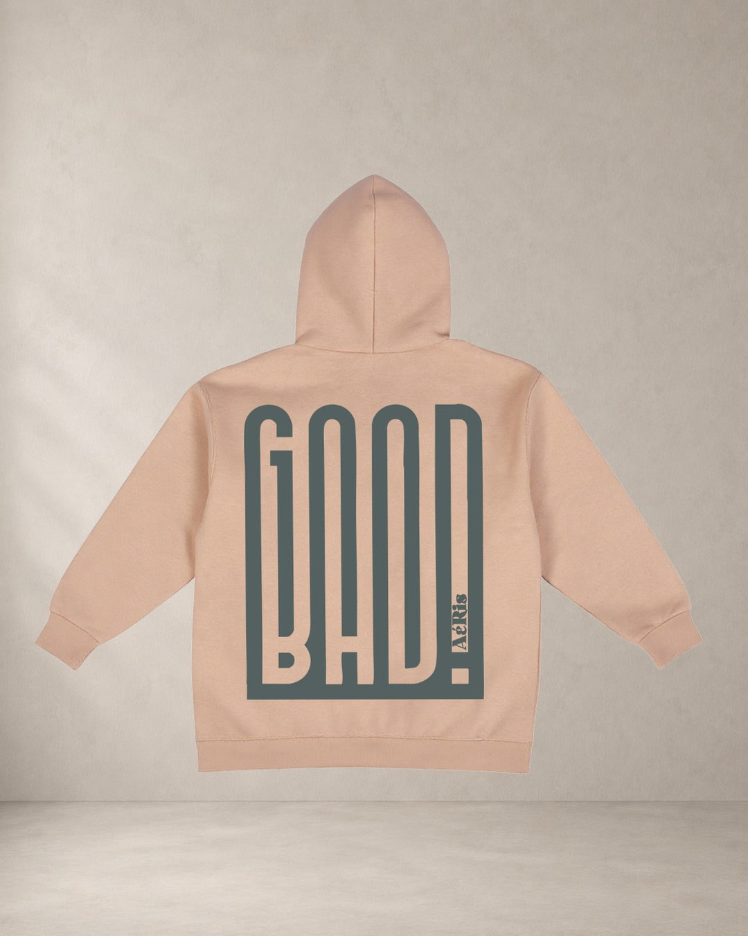 HOODIE GOOD BAD, oversized hoodie AέRis, πίσω όψη σε μπεζ