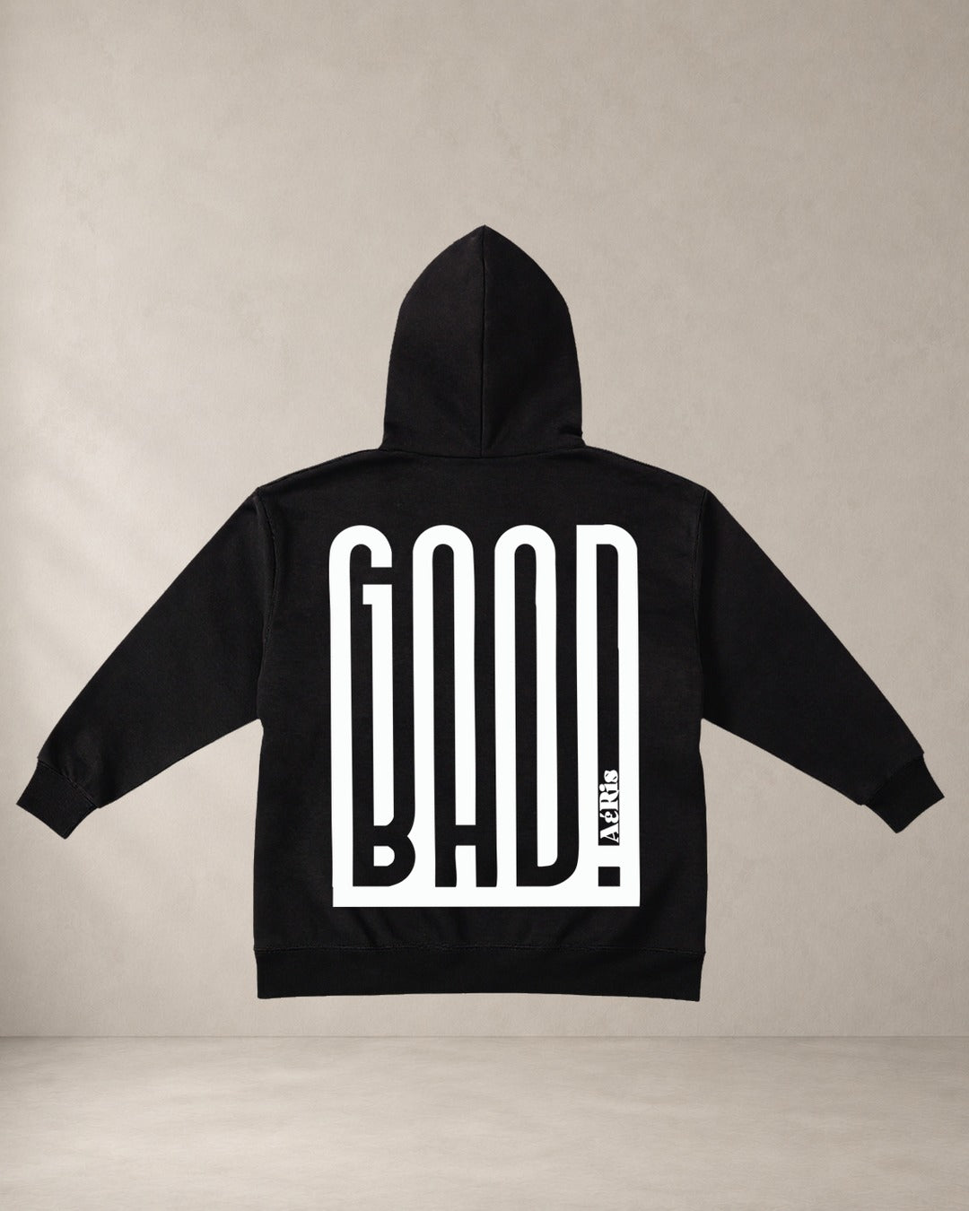 HOODIE GOOD BAD, oversized hoodie AέRis, πίσω όψη σε μαύρο