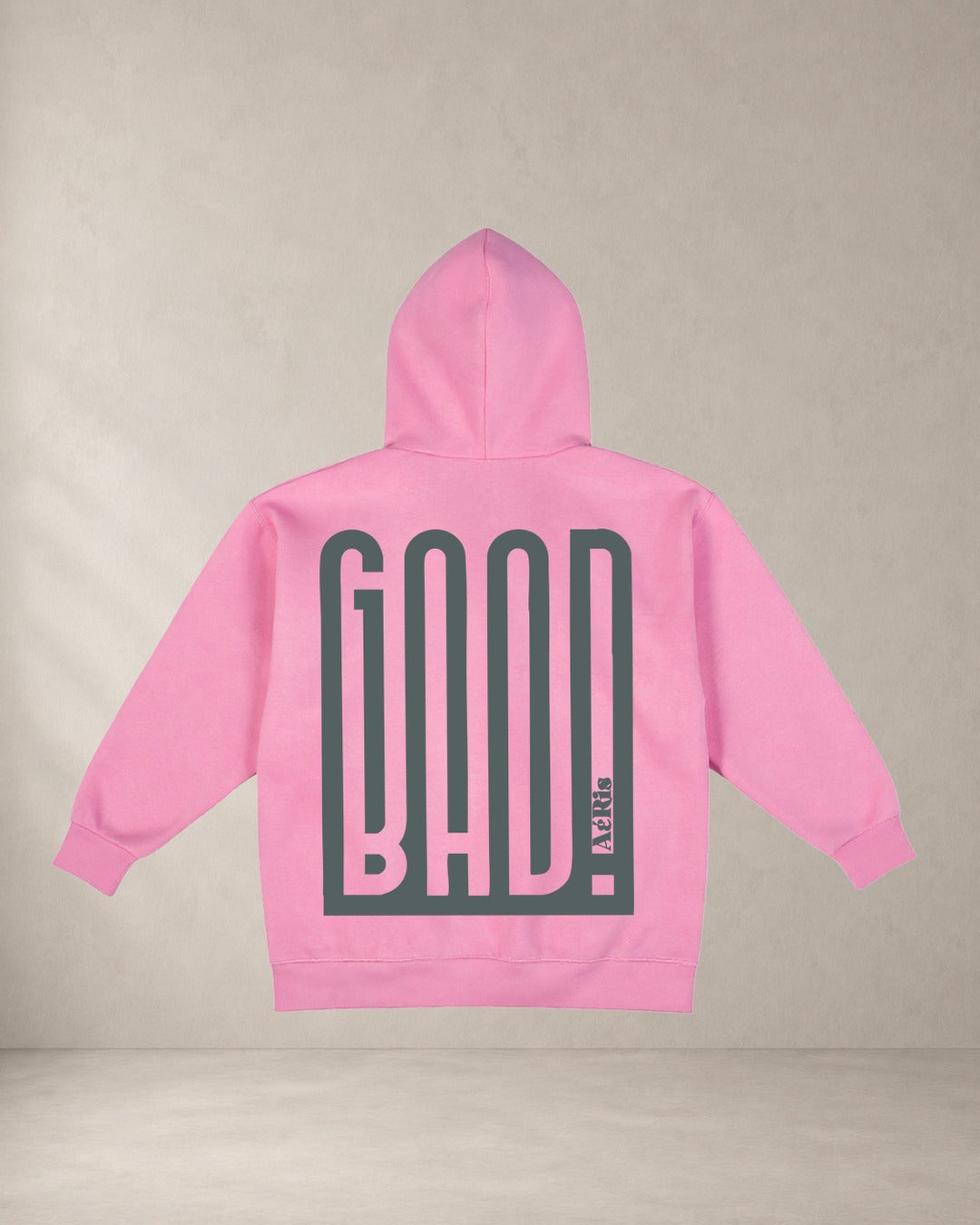 HOODIE GOOD BAD, oversized hoodie AέRis, πίσω όψη σε ροζ