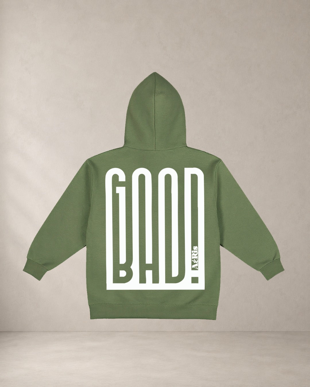 HOODIE GOOD BAD, oversized hoodie AέRis, πίσω όψη σε χακί