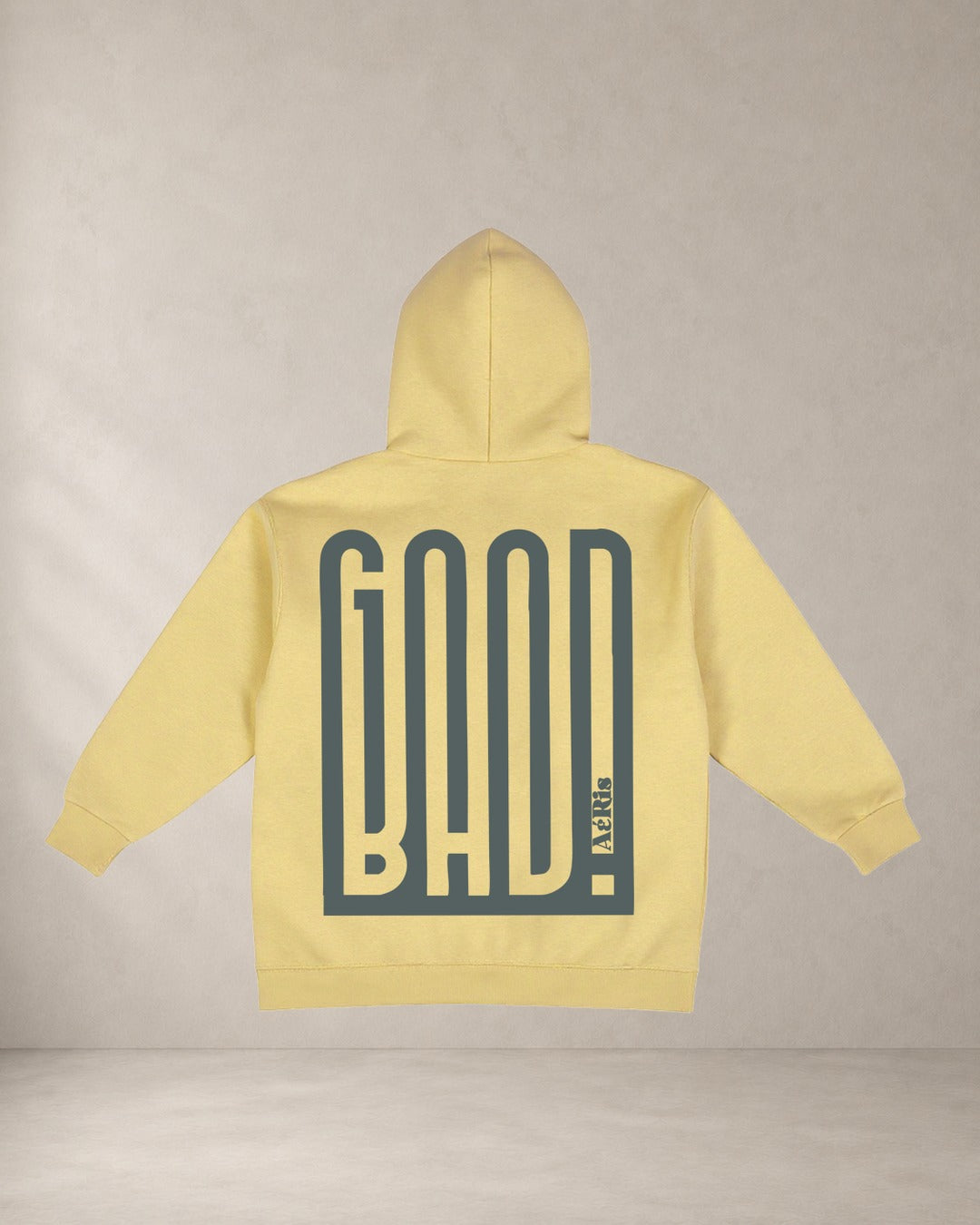 HOODIE GOOD BAD, oversized hoodie AέRis, πίσω όψη σε μπανανί