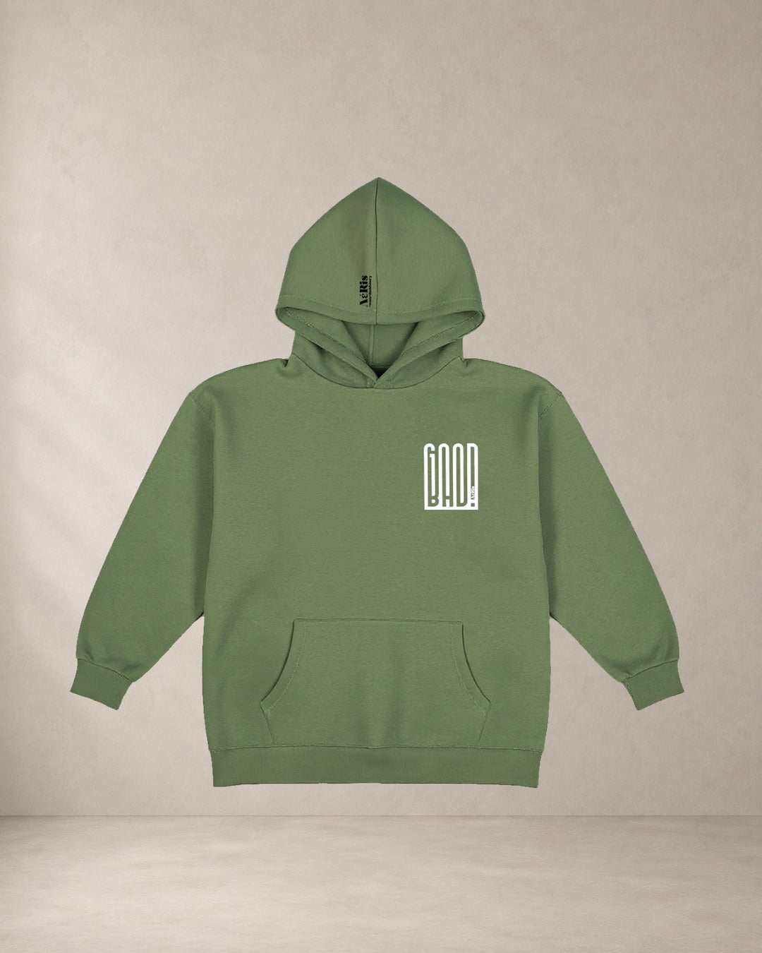 HOODIE GOOD BAD, oversized hoodie AέRis σε χακί