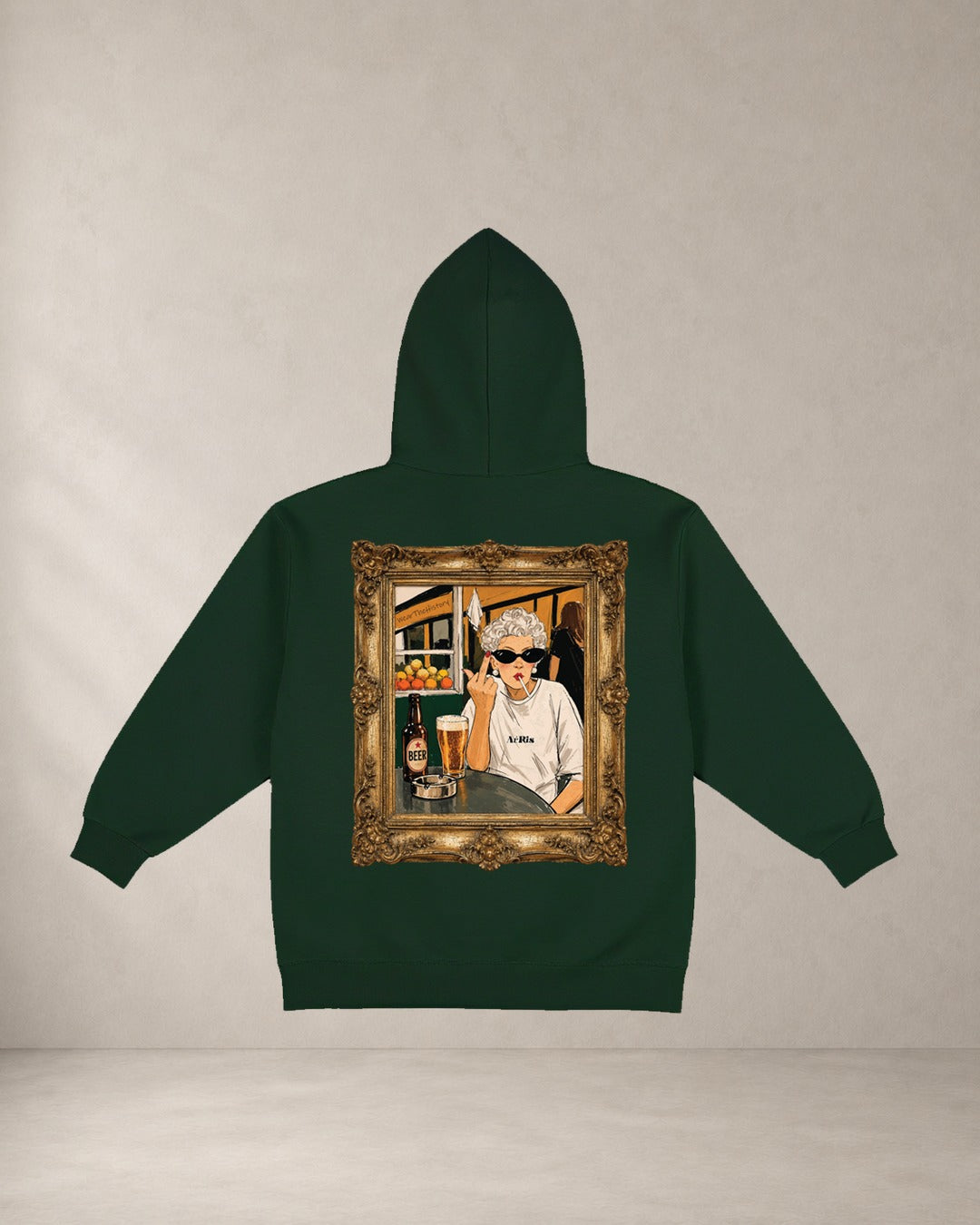 HOODIE GRANNY, oversized hoodie AέRis, πίσω όψη σε κυπαρίσσι