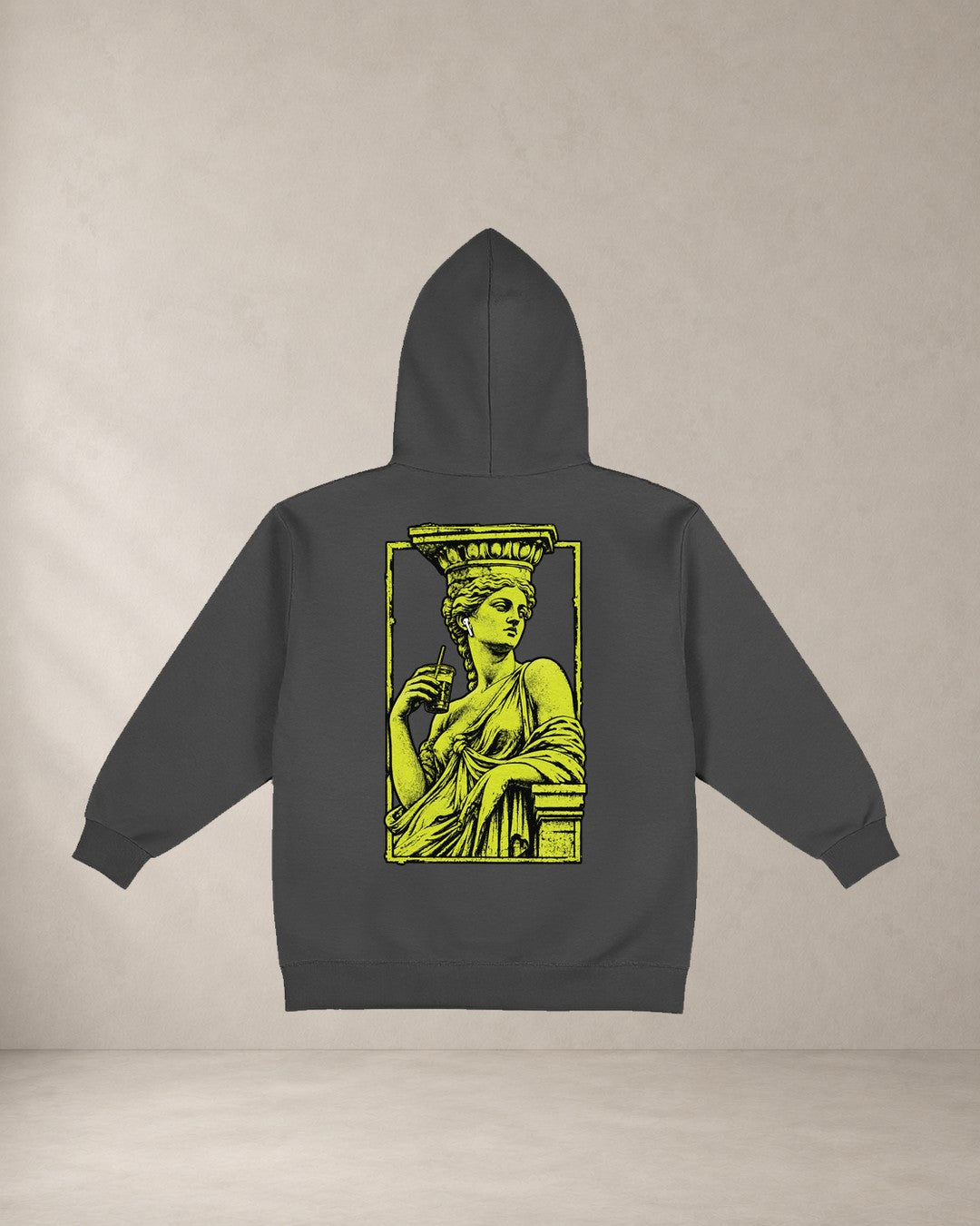 HOODIE KARYATIDA, oversized hoodie AέRis, πίσω όψη σε ανθρακί