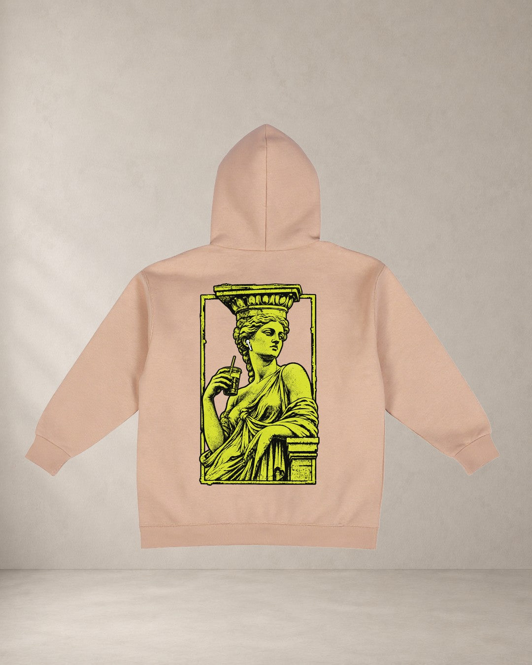 HOODIE KARYATIDA, oversized hoodie AέRis, πίσω όψη σε μπεζ