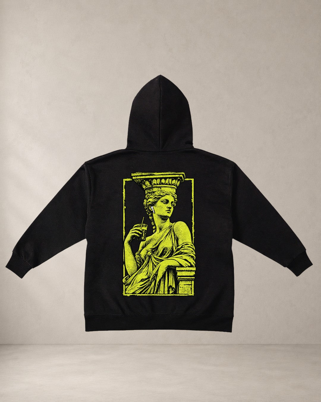 HOODIE KARYATIDA, oversized hoodie AέRis, πίσω όψη σε μαύρο
