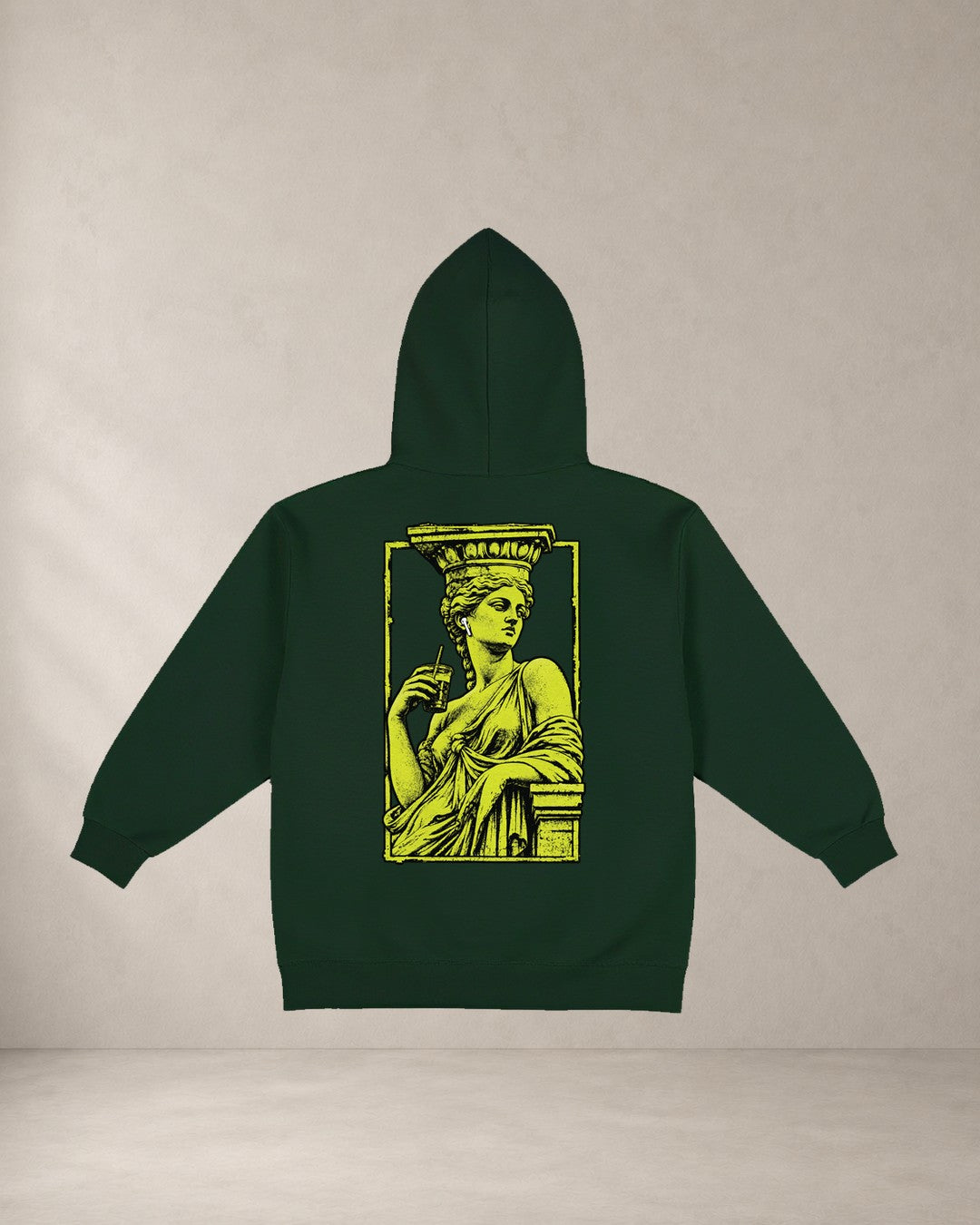 HOODIE KARYATIDA, oversized hoodie AέRis, πίσω όψη σε κυπαρίσσι