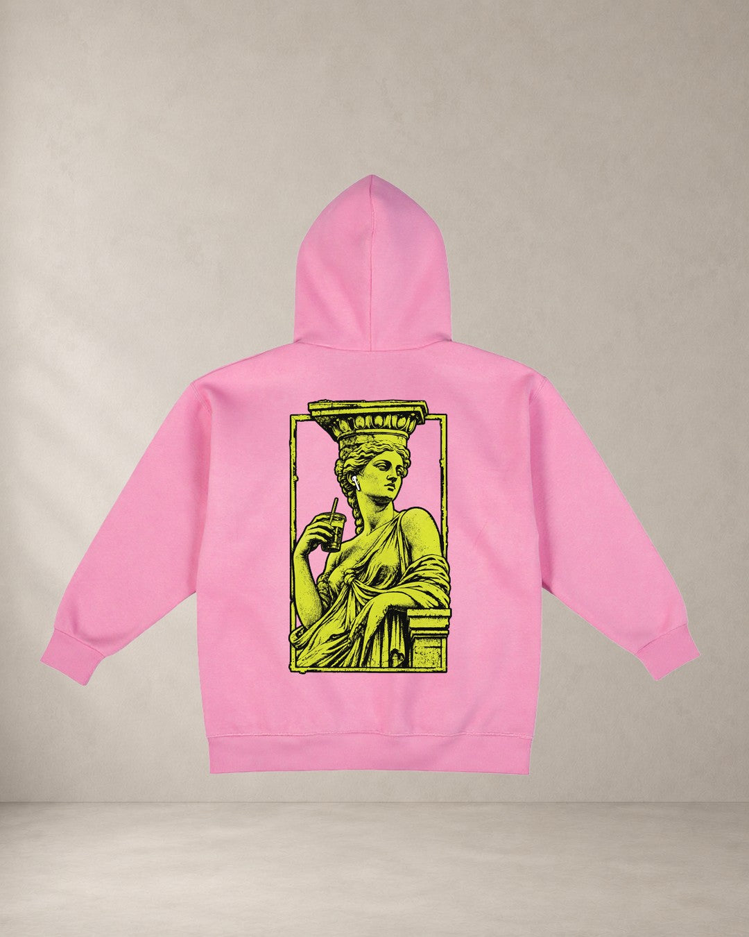 HOODIE KARYATIDA, oversized hoodie AέRis, πίσω όψη σε ροζ