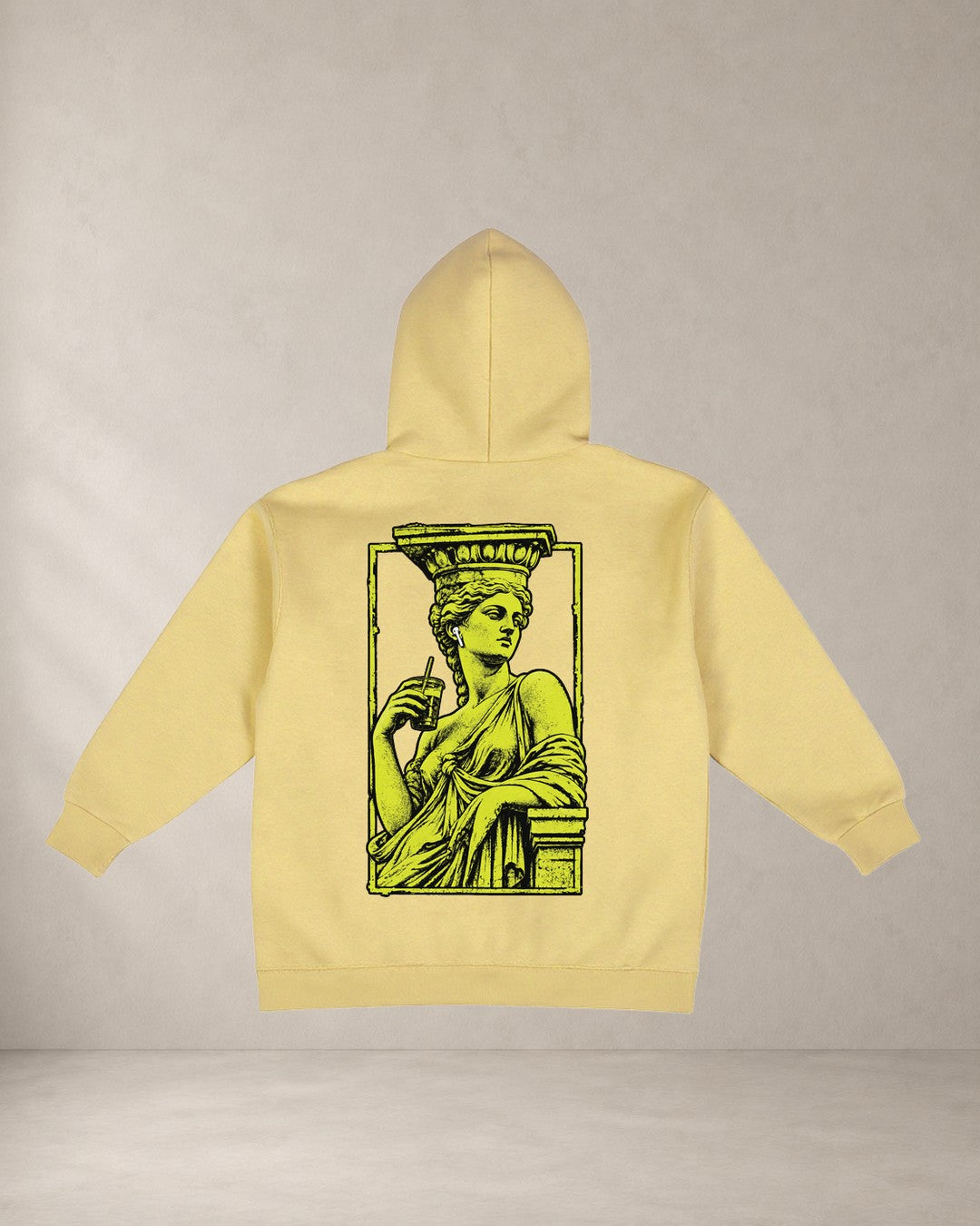 HOODIE KARYATIDA, oversized hoodie AέRis, πίσω όψη σε μπανανί