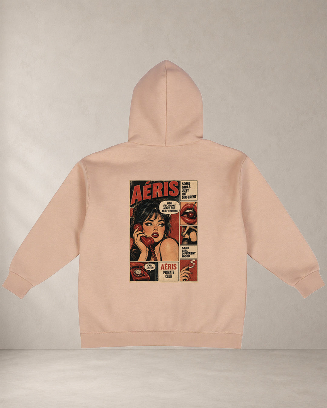 HOODIE PRIVATE CLUB – oversized hoodie Aeris, πίσω όψη σε μπεζ