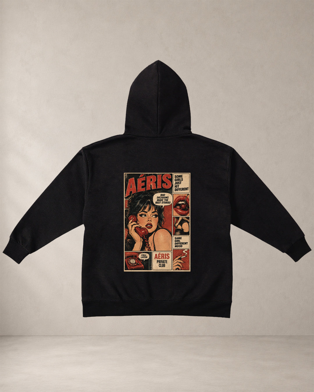 HOODIE PRIVATE CLUB – oversized hoodie Aeris, πίσω όψη σε μαύρο