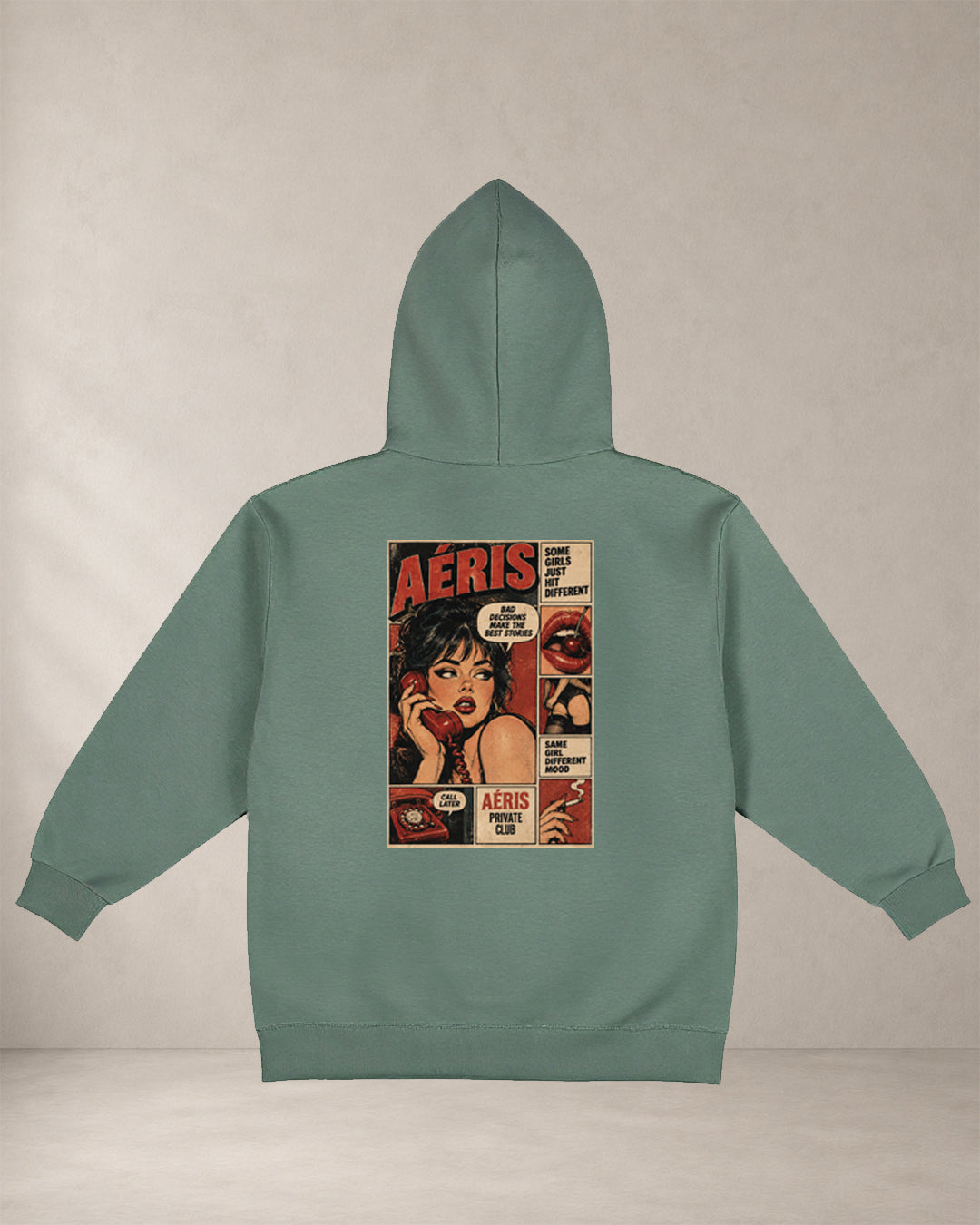 HOODIE PRIVATE CLUB – oversized hoodie Aeris, πίσω όψη σε φυστικί