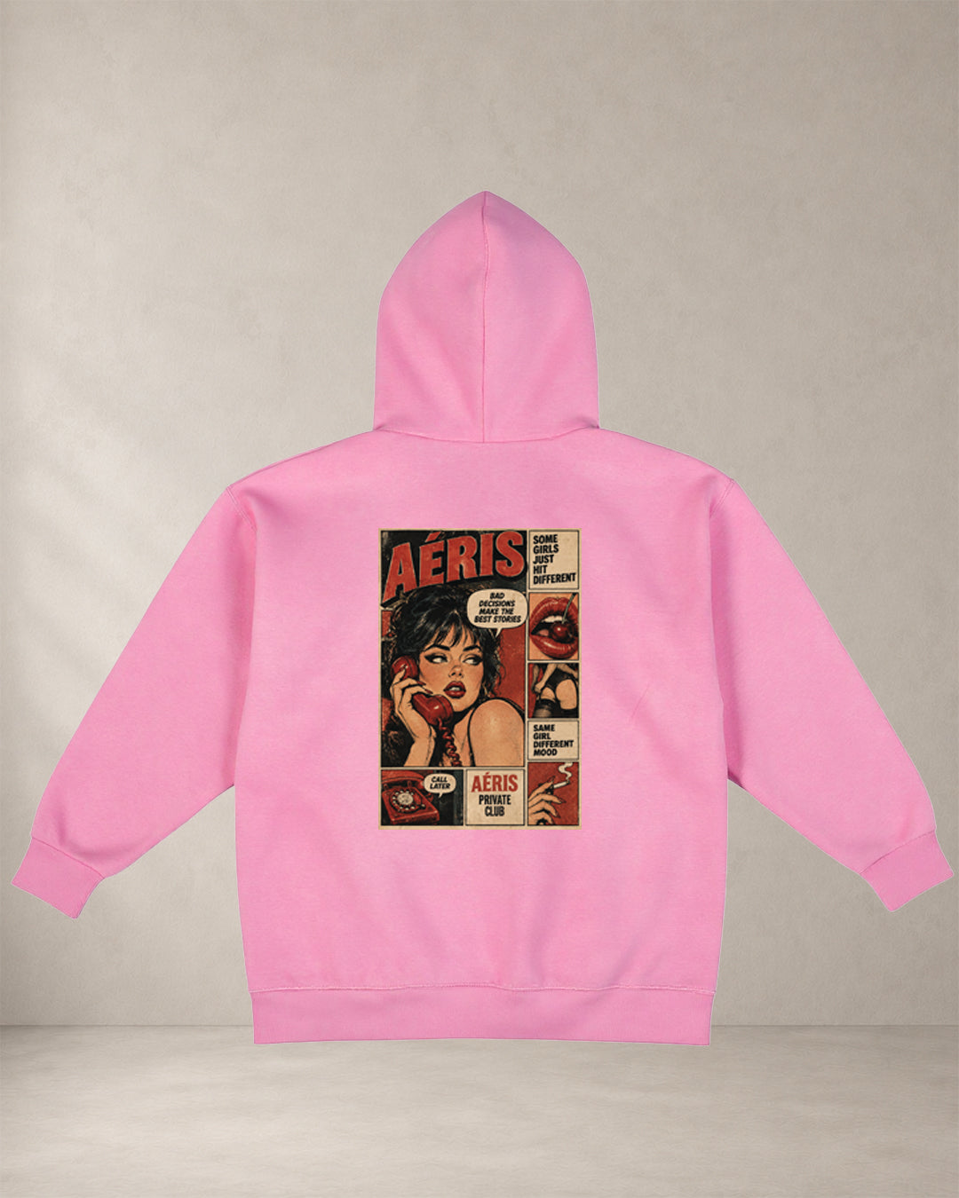 HOODIE PRIVATE CLUB – oversized hoodie Aeris, πίσω όψη σε ροζ
