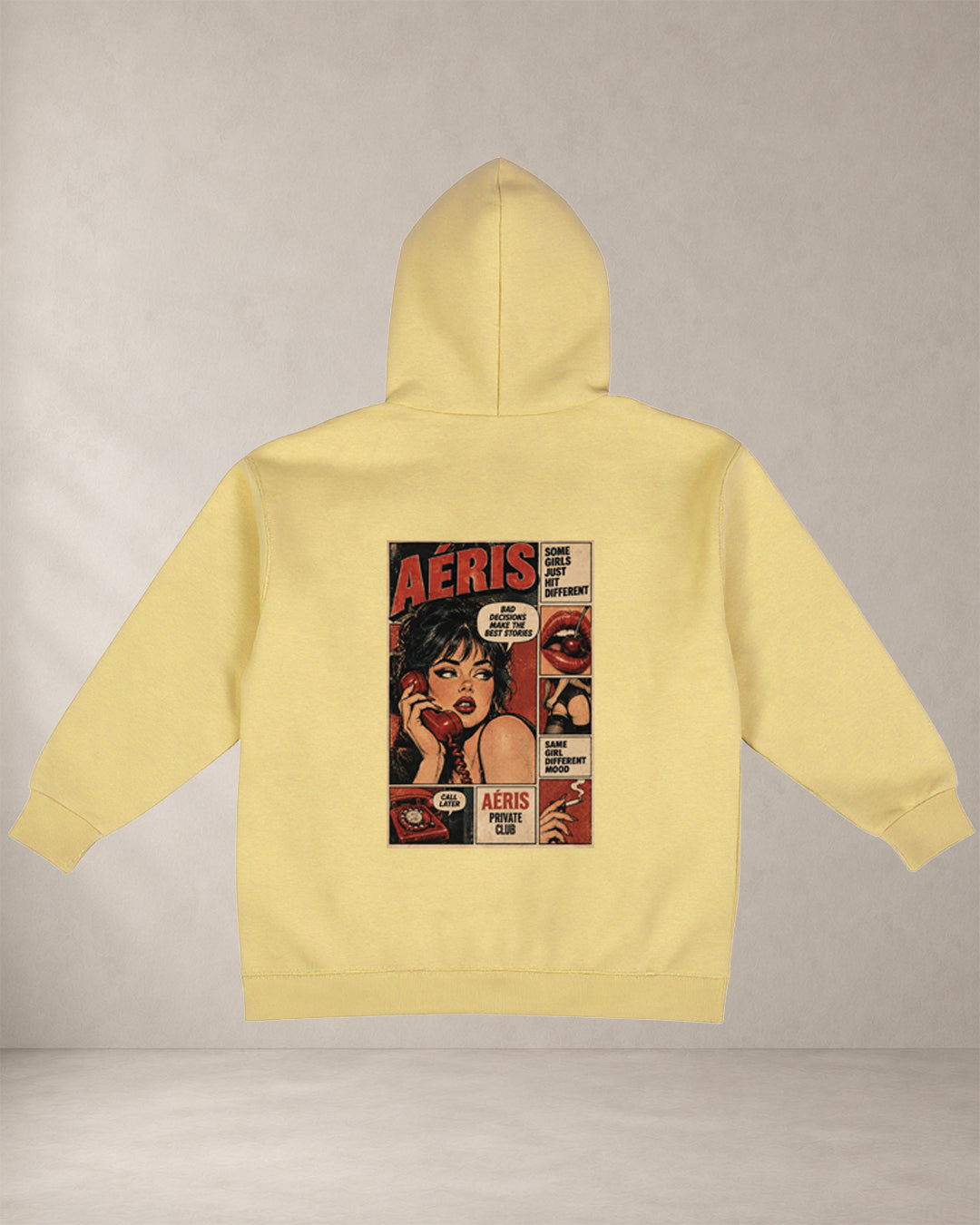 HOODIE PRIVATE CLUB – oversized hoodie Aeris, πίσω όψη σε μπανανί