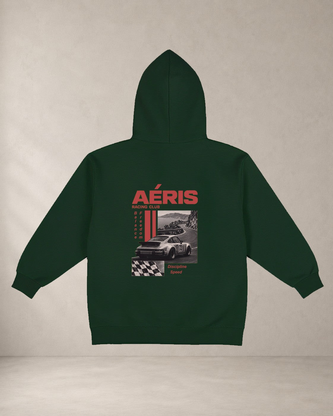 HOODIE RACING, oversized hoodie Aeris, πίσω όψη σε κυπαρίσσι