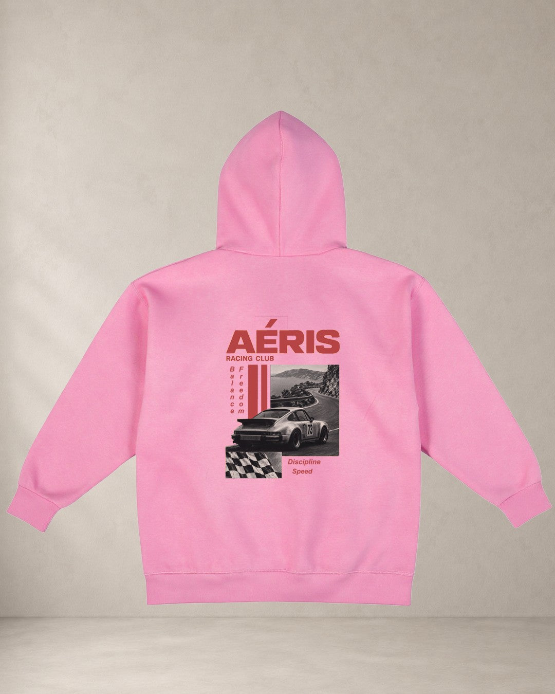 HOODIE RACING, oversized hoodie Aeris, πίσω όψη σε ροζ