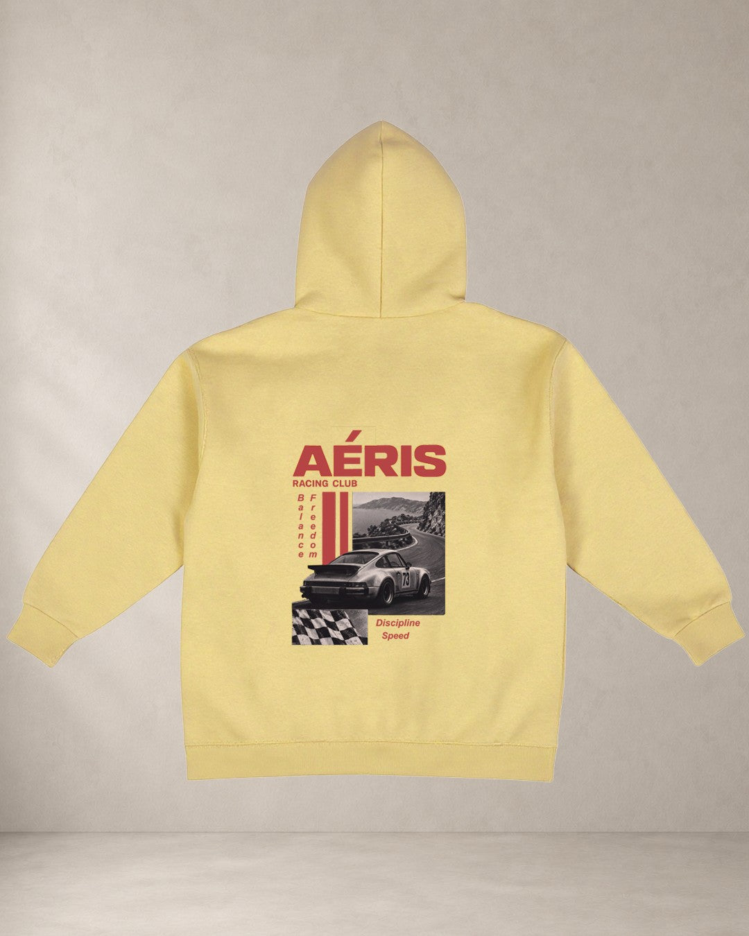 HOODIE RACING, oversized hoodie Aeris, πίσω όψη σε μπανανί