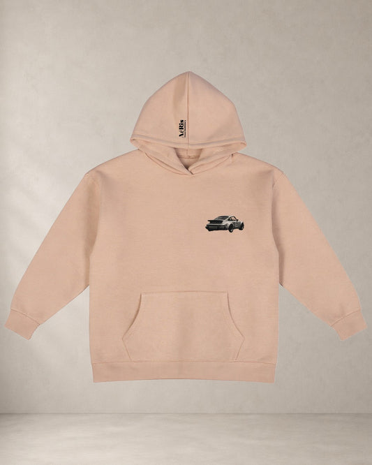 HOODIE RACING, oversized hoodie Aeris σε μπεζ