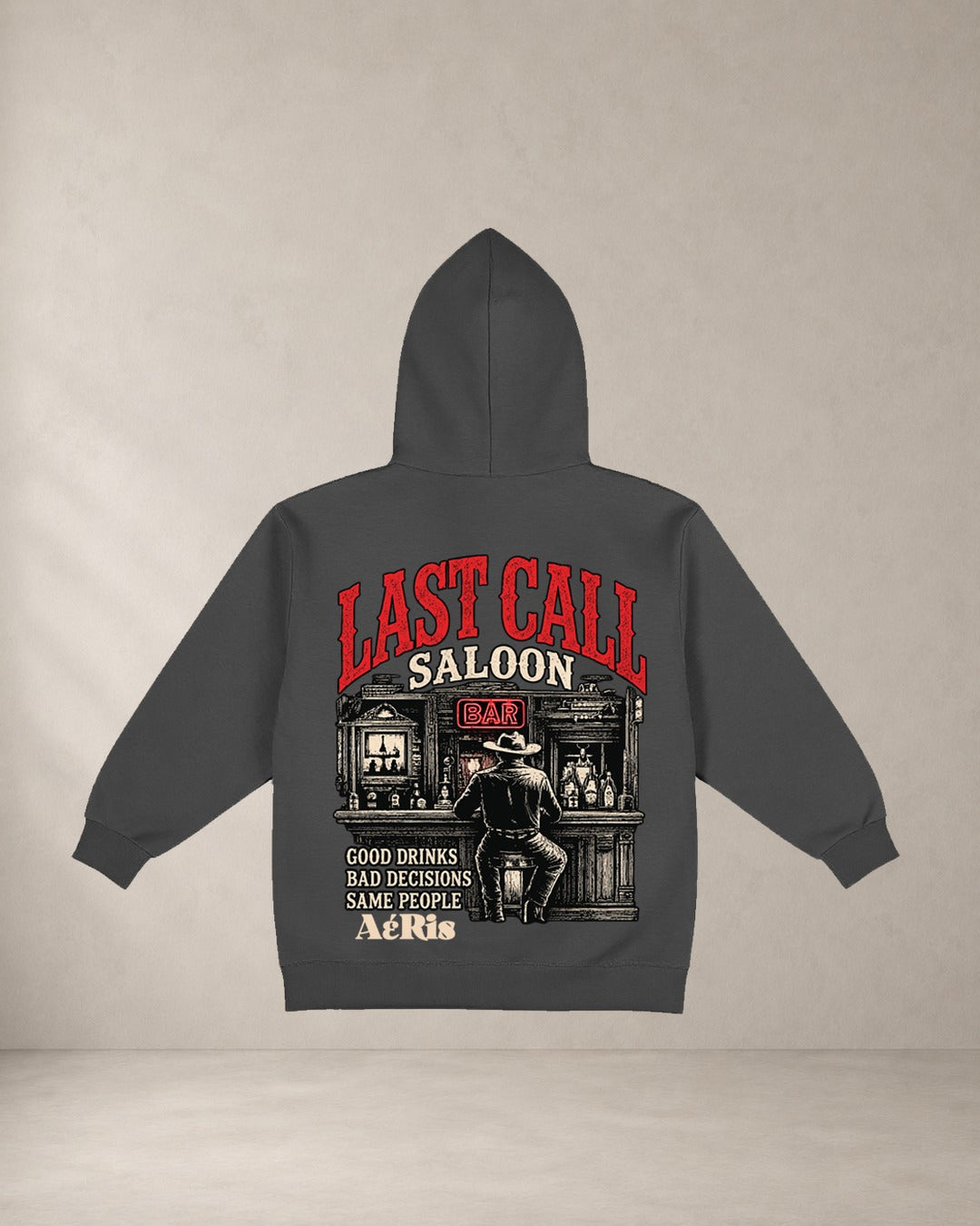 HOODIE SALOON, oversized hoodie AέRis, πίσω όψη σε ανθρακί