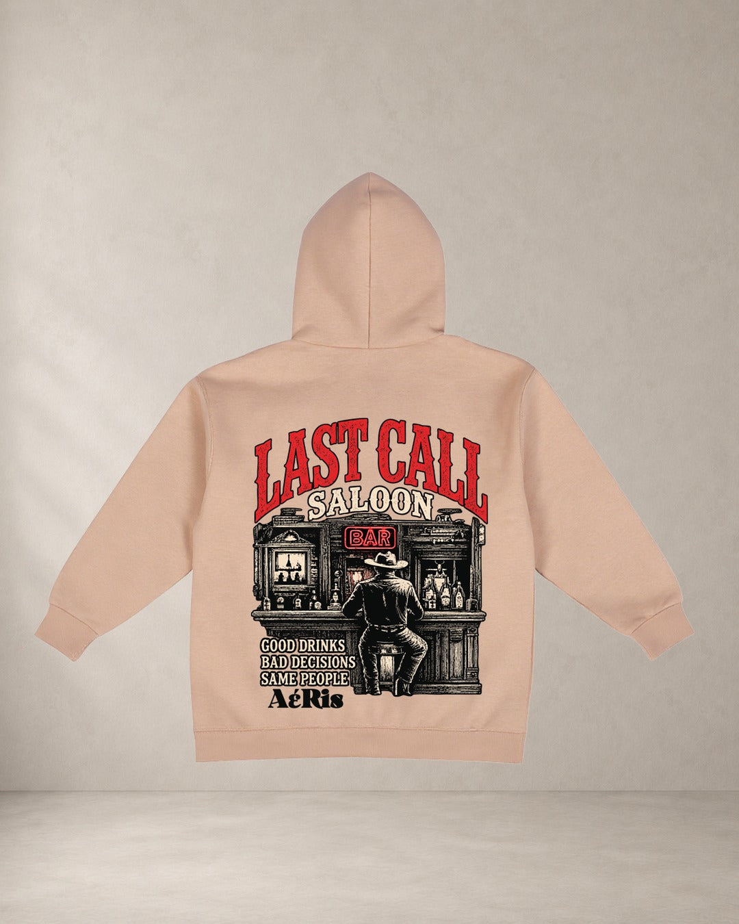 HOODIE SALOON, oversized hoodie AέRis, πίσω όψη σε μπεζ