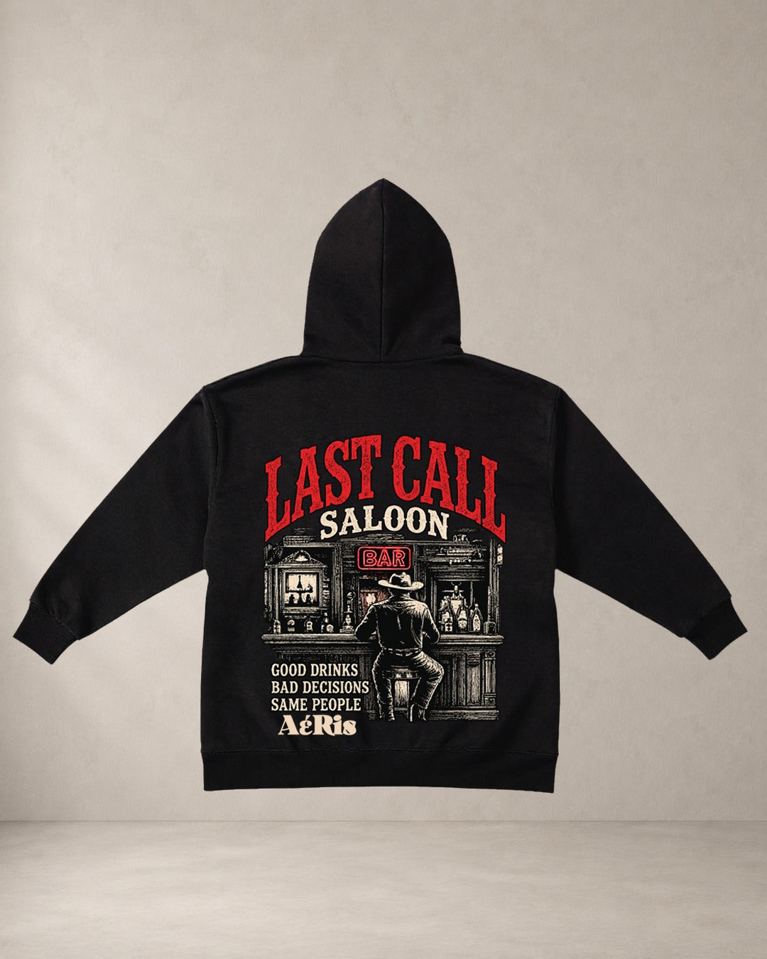 HOODIE SALOON, oversized hoodie AέRis, πίσω όψη σε μαύρο