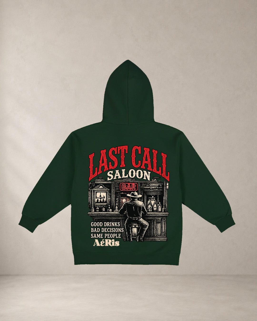 HOODIE SALOON, oversized hoodie AέRis, πίσω όψη σε κυπαρίσσι