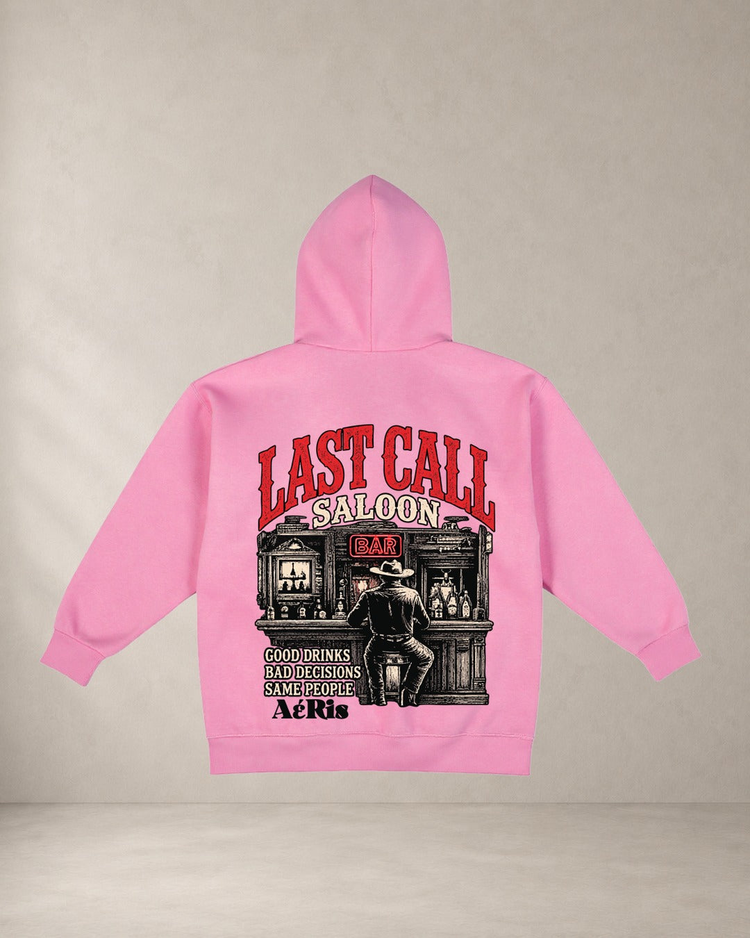 HOODIE SALOON, oversized hoodie AέRis, πίσω όψη σε ροζ