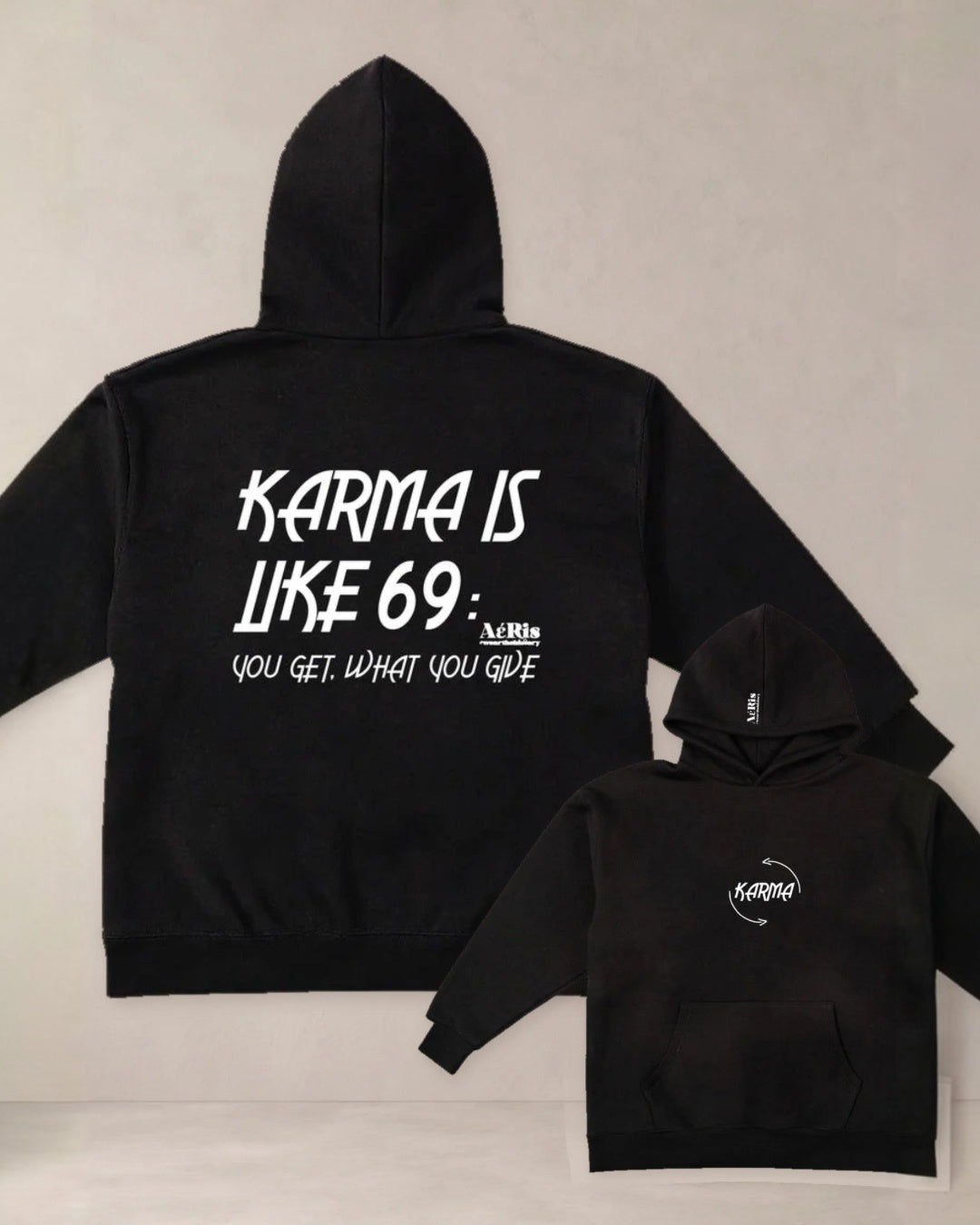 HOODIE KARMA, oversized hoodie AέRis, πίσω και μπροστά όψη