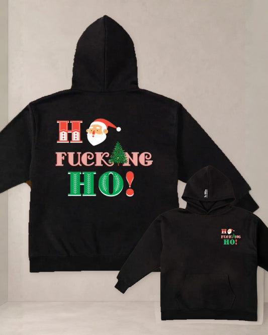 HOODIE HO F*CKING HO, oversized hoodie AέRis, πίσω και μπροστά όψη