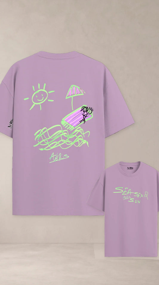 Sea Sun Sex, oversized t-shirt AέRis, πίσω και μπροστά όψη