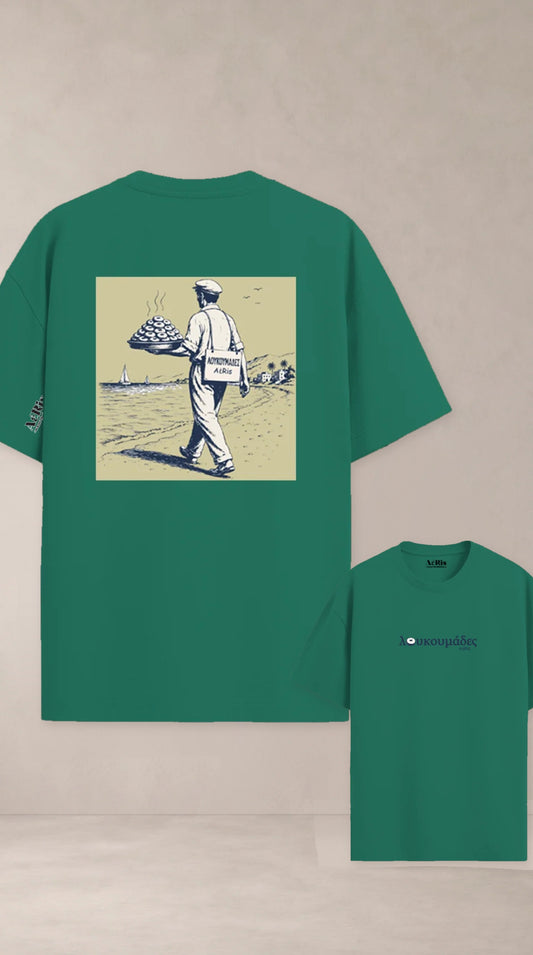 Λουκουμάδες, oversized t-shirt AέRis, πίσω και μπροστά όψη