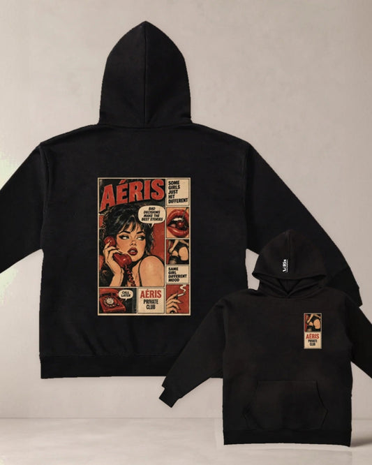 HOODIE PRIVATE CLUB, oversized hoodie AέRis, πίσω και μπροστά όψη