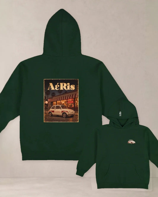 HOODIE PIZZA & FIAT500, oversized hoodie AέRis, πίσω και μπροστά όψη