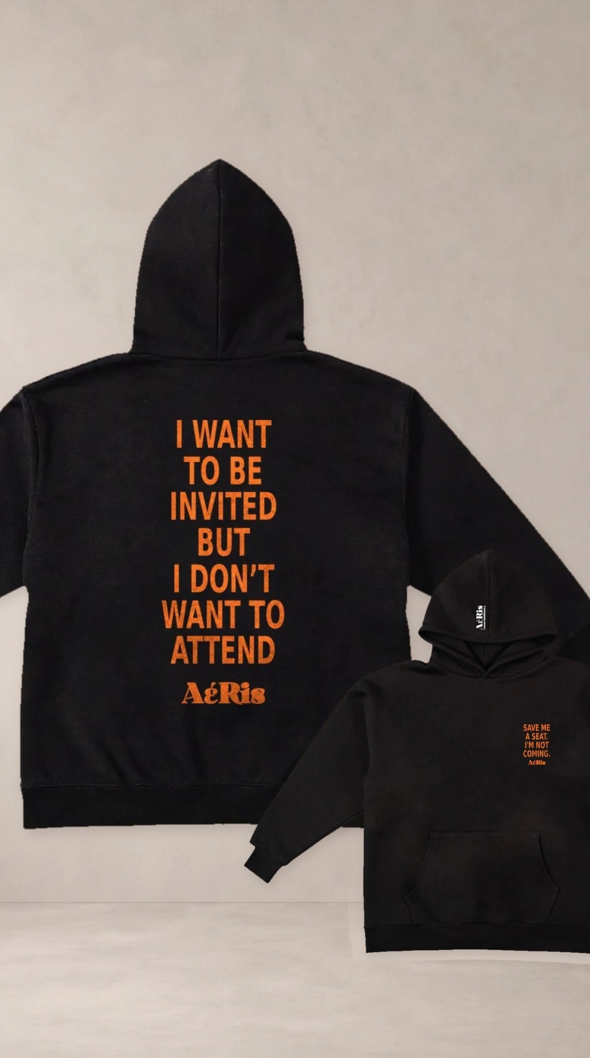 HOODIE INVITE, oversized hoodie AέRis, πίσω και μπροστά όψη