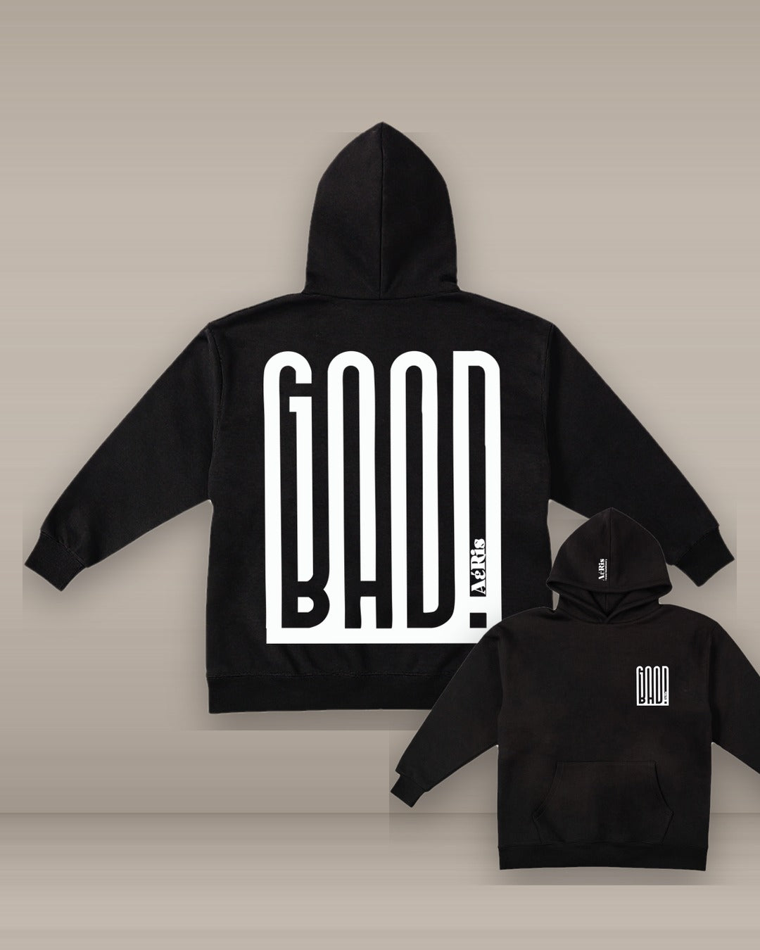 HOODIE GOOD BAD, oversized hoodie AέRis, πίσω και μπροστά όψη