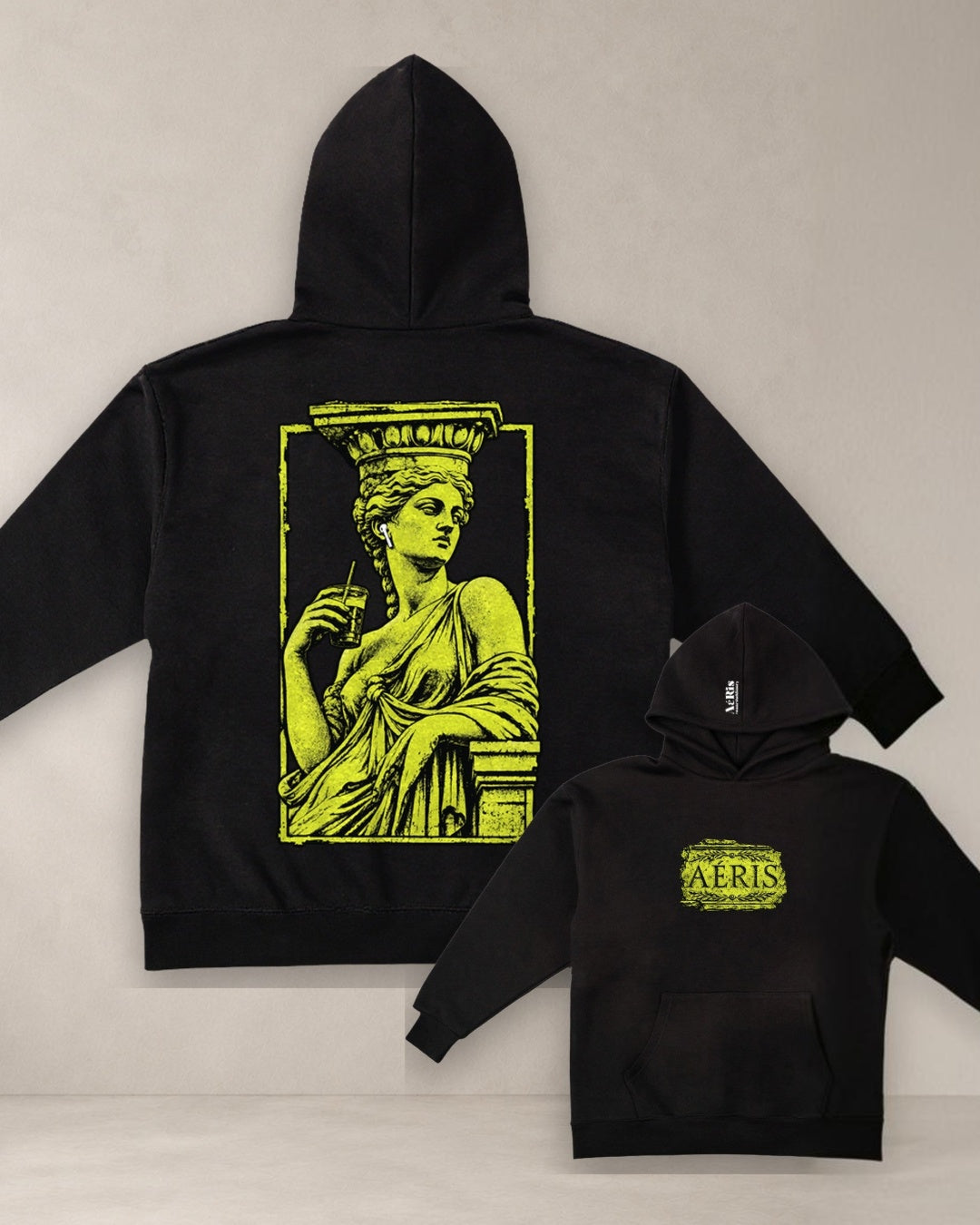HOODIE KARYATIDA, oversized hoodie AέRis, πίσω και μπροστά όψη