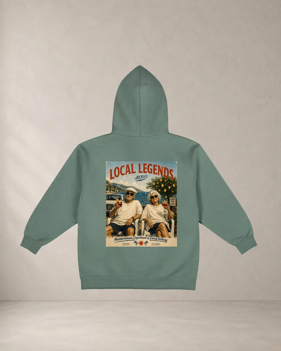 HOODIE LOCAL LEGENDS, oversized hoodie AέRis, πίσω όψη σε φυστικί