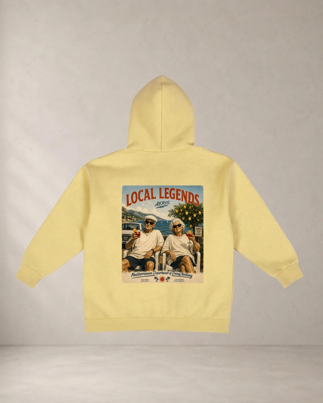 HOODIE LOCAL LEGENDS, oversized hoodie AέRis, πίσω όψη σε μπανανί