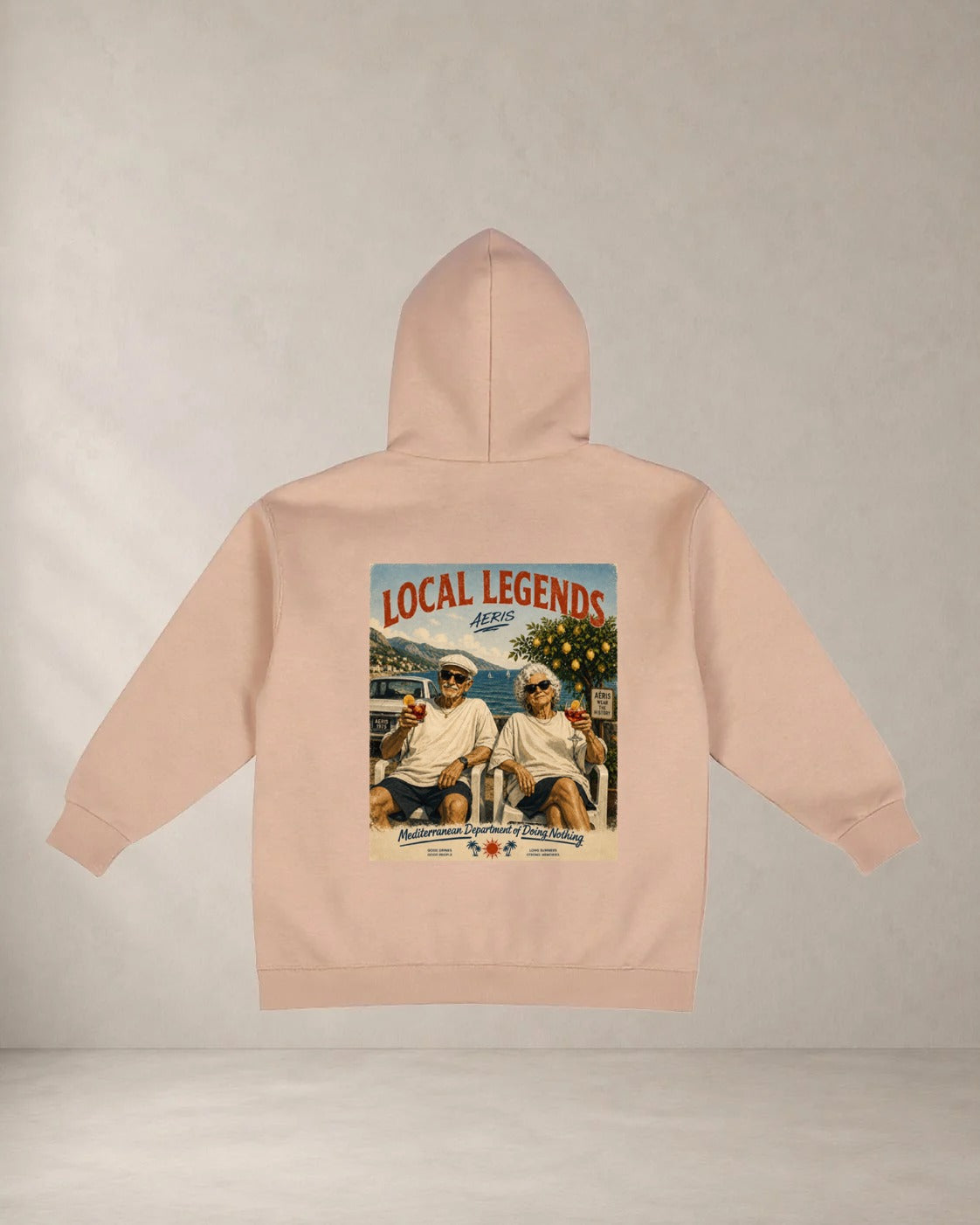 HOODIE LOCAL LEGENDS, oversized hoodie AέRis, πίσω όψη σε μπεζ