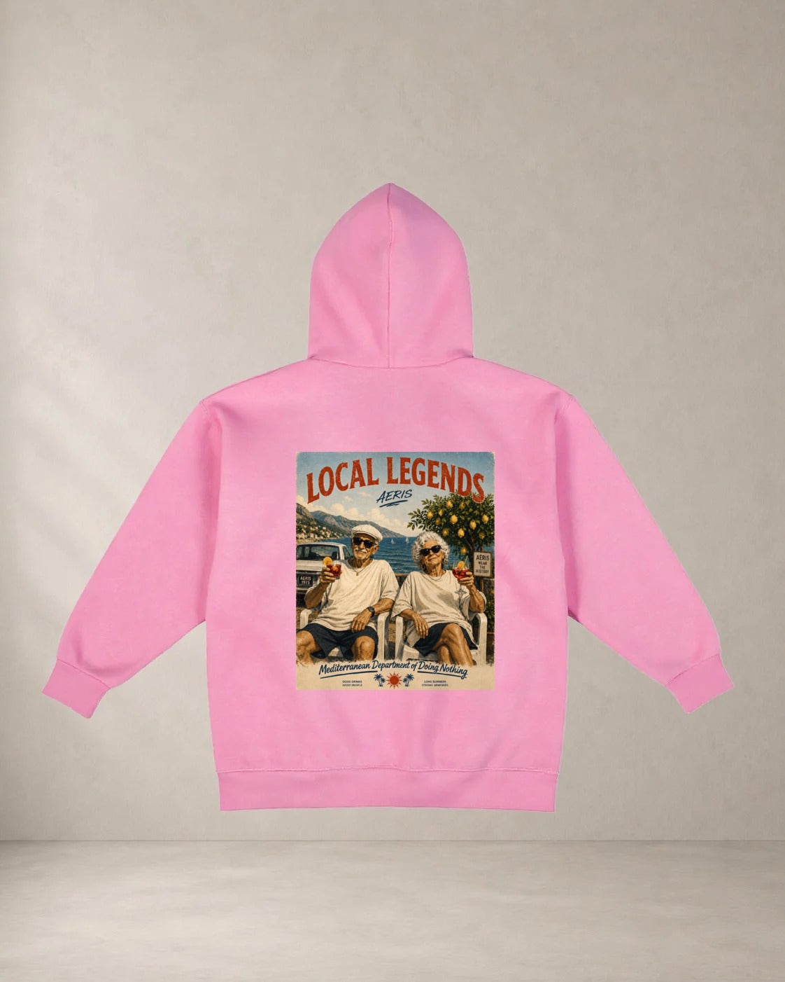 HOODIE LOCAL LEGENDS, oversized hoodie AέRis, πίσω όψη σε ροζ