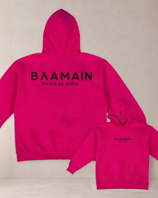 HOODIE ΒΛΑΜΑΙΝ, oversized hoodie AέRis, πίσω και μπροστινή όψη σε φουξ